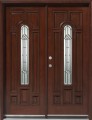 Solid Wood Mahogany Front Unit Pre-hung & Finished, a pair of 30" Double Door Center Arch, DMH7525-GL02
