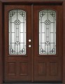 Solid Wood Mahogany Front Unit Pre-hung & Finished, a pair of 30" Double Door Arched 3/4 Lite, DMH7107-GL02